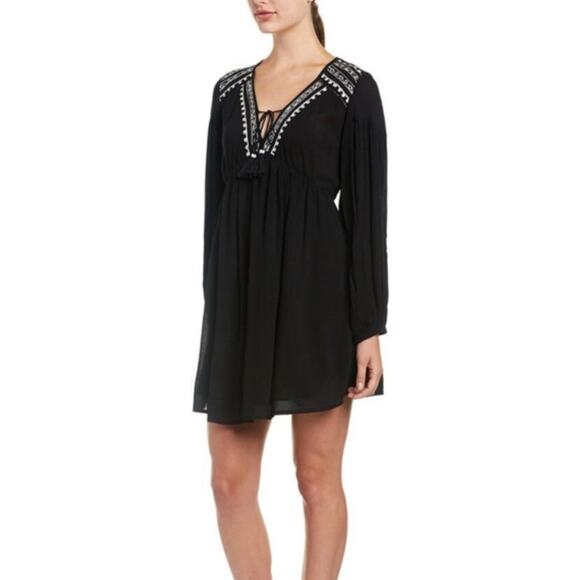 Band Of Gypsies Black Embroidered Boho Tassel Dress Size Large NWT - Picture 9 of 9